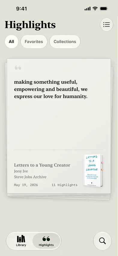 Readmate highlights screen with passages grouped by book